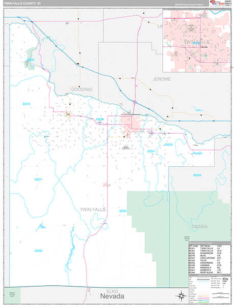 Twin Falls County, ID Zip Code Map